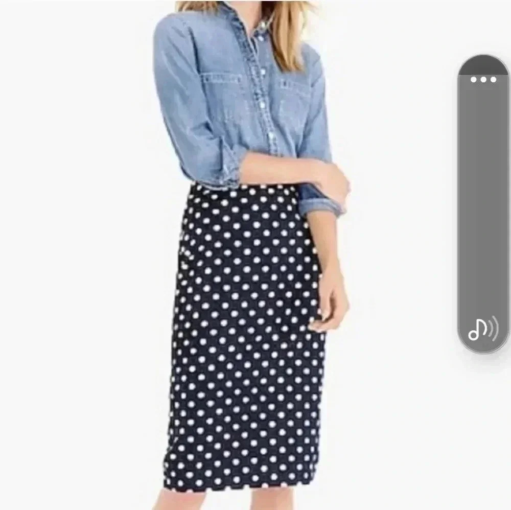 J.Crew Factory Preppy Business Casual Navy Blue/White Polka-dots Pencil Skirt(4)